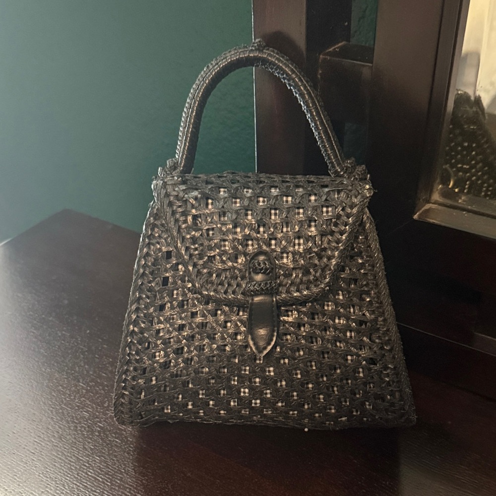 Anthropologie Black Woven Mini Bag